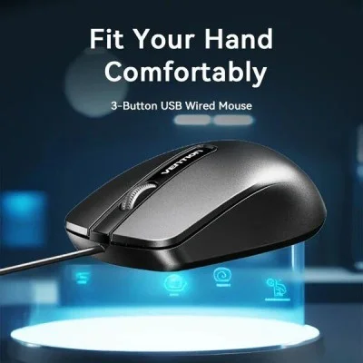 Vention 3-Button USB Wired Computer Mouse 1.5M - Black